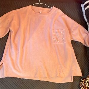 Pink Long Sleeve Top with Pearl Accents
